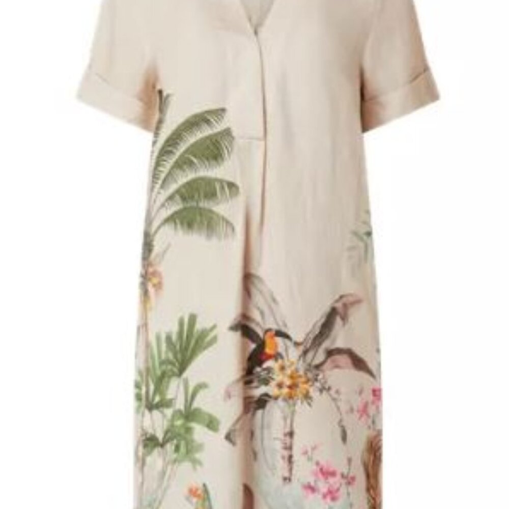 Princess Goes Hollywood 100% Linen Jungle Print Dress 38 M